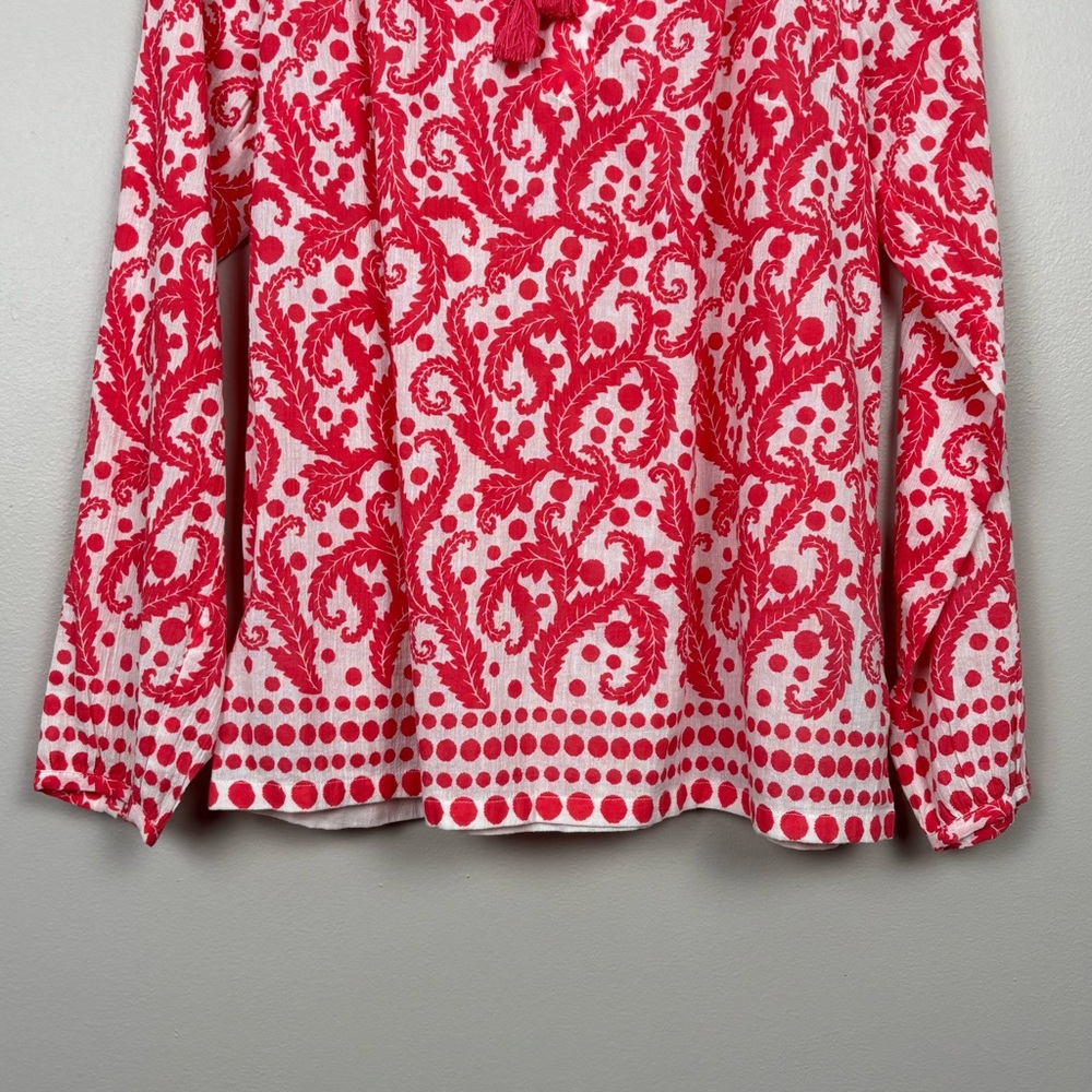 Boden Top Womens Size 4 Red/Orange White‎ Paisley Tassel Cotton Blouse - Picture 4 of 9